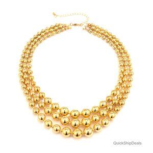 Layered Bead Chain Choker Necklace Set Punk Statement Jewelry Gift